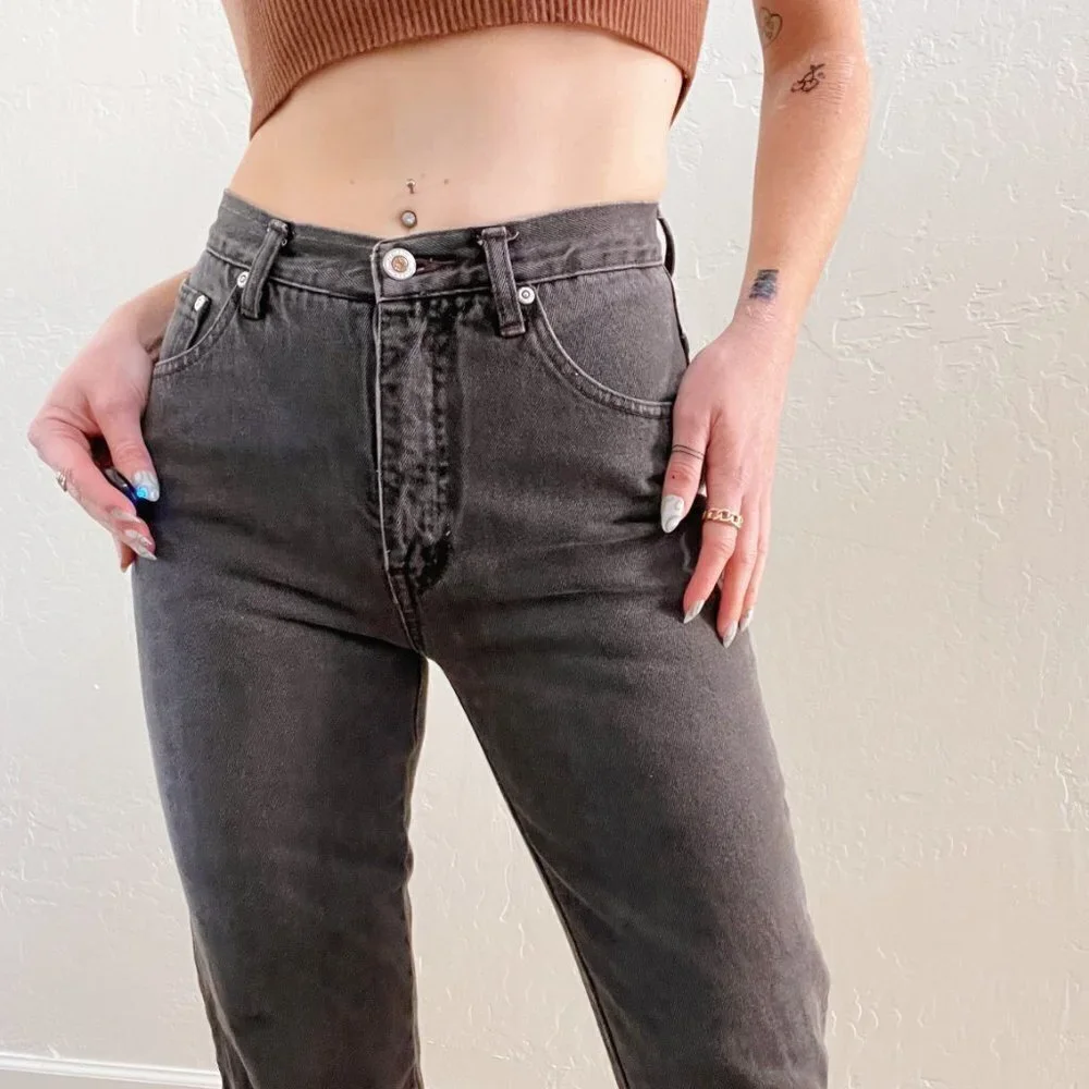 Vintage 1980s/90s LA Blues Faded Black High Waist Straight Leg Jeans - Picture 2 of 7